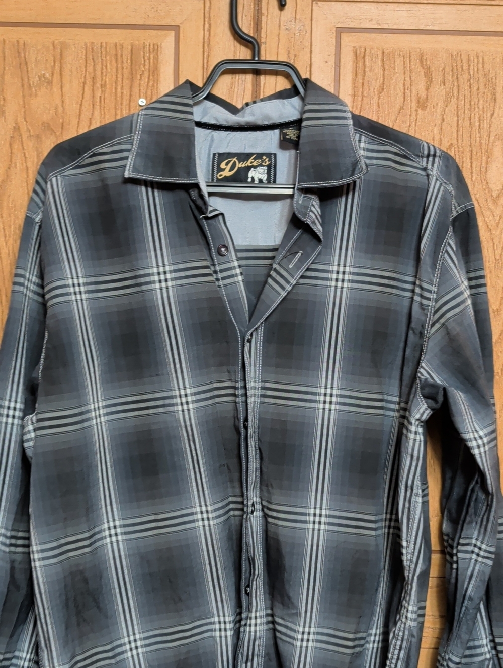 Duke's Men's Black & Gray Plaid Button-Down Shirt